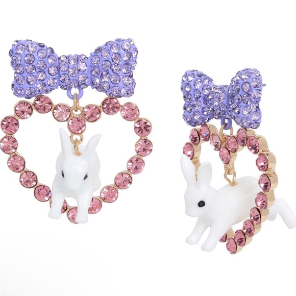 Betsey Johnson Purple and Pink Butterfly Earrings with Rabbit Charm - Picture 4 of 4